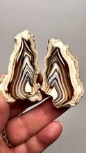 Load and play video in Gallery viewer, High-Grade Indonesian Sumatra Agate Pair – Vibrant Banded Chalcedony with Rich Color Zoning | Ethical Lapidary &amp; Collector Display Specimens
