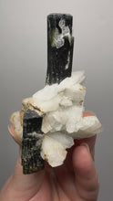 Load and play video in Gallery viewer, Blue Cap Dark Green Stak Nala Tourmaline on Cleavelandite Matrix – Haramosh Mountains, Pakistan
