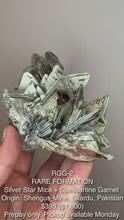Load and play video in Gallery viewer, Silver Star Mica + Spessartine Garnet Origin: Shengus-Mine, Skardu, Pakistan
