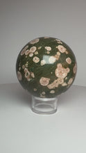 Load and play video in Gallery viewer, Rhyolite Pink Flower Green Sphere
