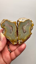 Load and play video in Gallery viewer, High-Grade Indonesian Sumatra Agate Pair – Vibrant Banded Chalcedony with Rich Color Zoning | Ethical Lapidary &amp; Collector Display Specimens
