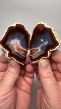 Load and play video in Gallery viewer, High-Grade Indonesian Sumatra Agate Pair – Vibrant Banded Chalcedony with Rich Color Zoning | Ethical Lapidary &amp; Collector Display Specimens
