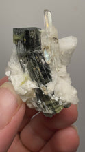 Load and play video in Gallery viewer, Self-healed Blue and Green Cap Stak Nala Tourmaline w Double Terminated Quartz on Cleavelandite Matrix – Haramosh Mountains, Pakistan
