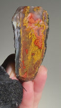 Load and play video in Gallery viewer, Pink Yellow Red Moroccan Agate | High Atlas Mountains •UNPOLISHED LAPIDARY  SLAB
