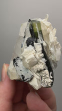 Load and play video in Gallery viewer, Dark Green Cap Stak Nala Tourmaline &amp; Cleavelandite on Quartz Matrix – Haramosh Mountains, Pakistan
