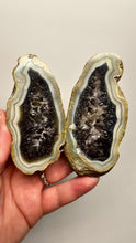 Load and play video in Gallery viewer, High-Grade Indonesian Sumatra Agate Pair – Rich Banded Chalcedony with Deep Smoky Amethyst Core | Ethical Lapidary &amp; Collector Display Specimens

