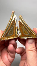 Load and play video in Gallery viewer, RARE POLYHEDROID Indonesian Sumatra Agate Pair – Vibrant Banded Chalcedony with Rich Color Zoning &amp; Red Druzy Botryoidal Quartz| Ethical Lapidary &amp; Collector Display Specimens
