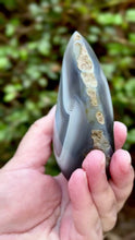 Load and play video in Gallery viewer, Double-Sided Polished Midnight Muse Agate | High-Grade Rare Silvery Black and Blue Parallax Agate from India
