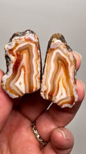 Load and play video in Gallery viewer, High-Grade Indonesian Sumatra Agate Pair – Vibrant Banded Chalcedony with Rich Color Zoning | Ethical Lapidary &amp; Collector Display Specimens
