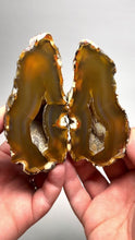 Load and play video in Gallery viewer, High-Grade Indonesian Sumatra Agate Pair – Vibrant Banded Chalcedony with Rich Color Zoning | Ethical Lapidary &amp; Collector Display Specimens
