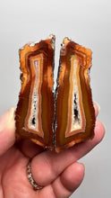 Load and play video in Gallery viewer, High-Grade Indonesian Sumatra Agate Pair – Vibrant Banded Chalcedony with Rich Color Zoning | Ethical Lapidary &amp; Collector Display Specimens
