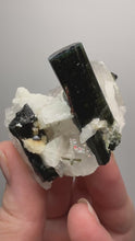 Load and play video in Gallery viewer, Blue Cap Dark Green Stak Nala Tourmaline and Quartz on Cleavelandite Matrix – Haramosh Mountains, Pakistan
