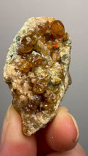 Load and play video in Gallery viewer, Hessonite Garnet Cluster on Matrix – Natural Collector Specimen from Pakistan | High-Grade Orange-Red Garnet Crystals
