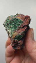 Load and play video in Gallery viewer, Brochantite Collector Mineral Specimen – Vivid Green Copper Crystals from Morocco
