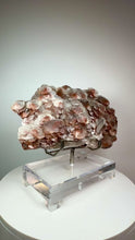 Load and play video in Gallery viewer, Red Phantom Pagoda Flower Pedal Calcite from Hubei Province, China • High Grade High Shine • Stand Included • Mineral Collector’s Showpiece
