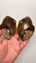 Load and play video in Gallery viewer, High-Grade Indonesian Sumatra Agate Pair – Vibrant Banded Chalcedony with Rich Color Zoning | Ethical Lapidary &amp; Collector Display Specimens

