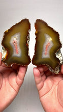 Load and play video in Gallery viewer, High-Grade Indonesian Sumatra Agate Pair – Vibrant Banded Chalcedony with Rich Color Zoning | Ethical Lapidary &amp; Collector Display Specimens
