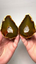 Load and play video in Gallery viewer, High-Grade Indonesian Sumatra Agate Pair – Vibrant Banded Chalcedony with Rich Color Zoning | Ethical Lapidary &amp; Collector Display Specimens
