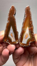 Load and play video in Gallery viewer, RARE POLEHEDROID Indonesian Sumatra Agate Pair – Vibrant Banded Chalcedony with Rich Color Zoning | Ethical Lapidary &amp; Collector Display Specimens
